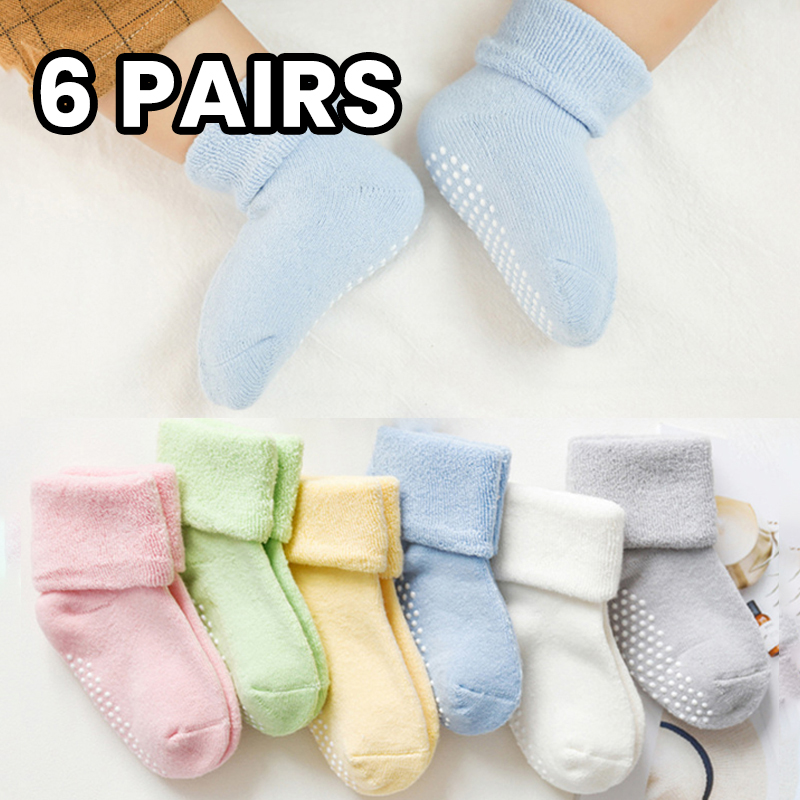 Unisex Baby Socks Non Slip - 6 paar verdikte fleece kindersokken voor