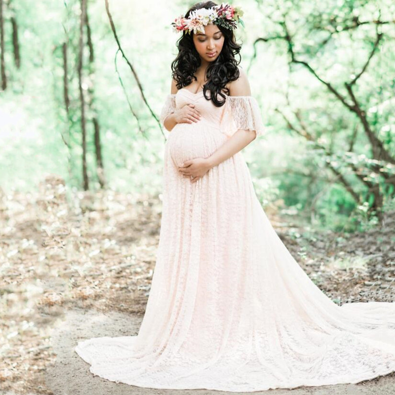 Maternity Wear - Zwangerschapsfotografie Rekwisieten Lange Trouwjurk Jurk Kant